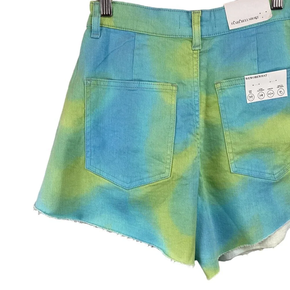 WeWoreWhat NWT Women's Tie-Dye High-Waisted Denim Shorts Size 25 Flare Bell Twil - Picture 8 of 8